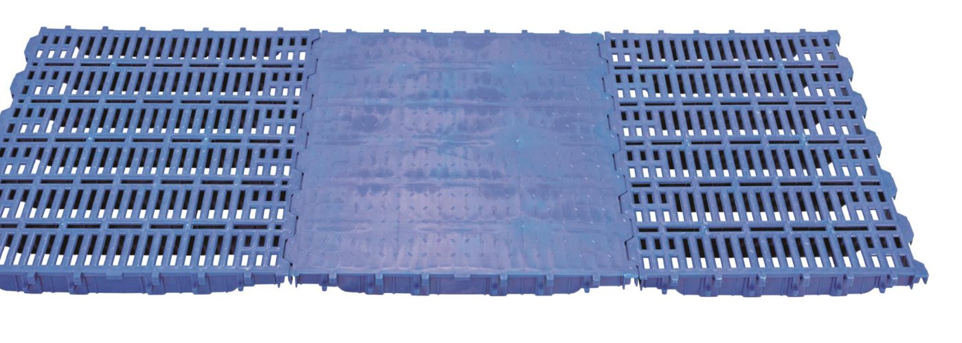 Stacked plastic slatted floor panels